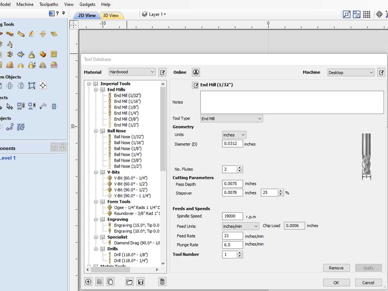 Aspire Vectric tool database