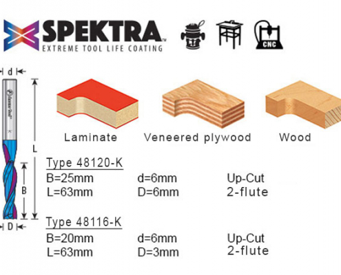 Spektra Plunge router bit 48120-K, 48116-K Up-Cut Amana Tool technical data