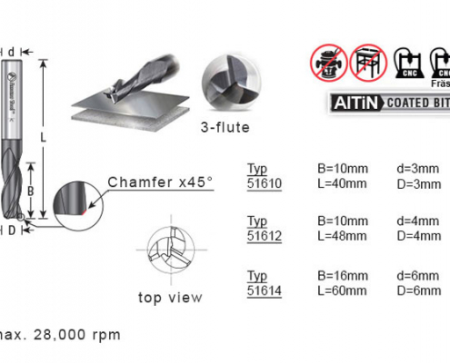 Torus milling cutter 51610, 51612, 51614 Amana Tool technical data