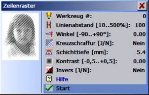 Fotogravur mit RasterPhoto Software Programm Kreuzschraffuren
