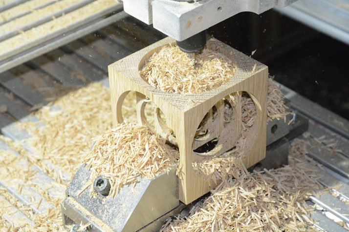 milling a wooden cube from oak