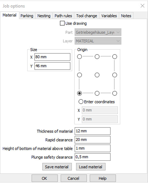 SheetCAM job options