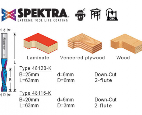 Spektra Plunge router bit 48220-K, 48216-K Down-Cut Amana Tool technical data