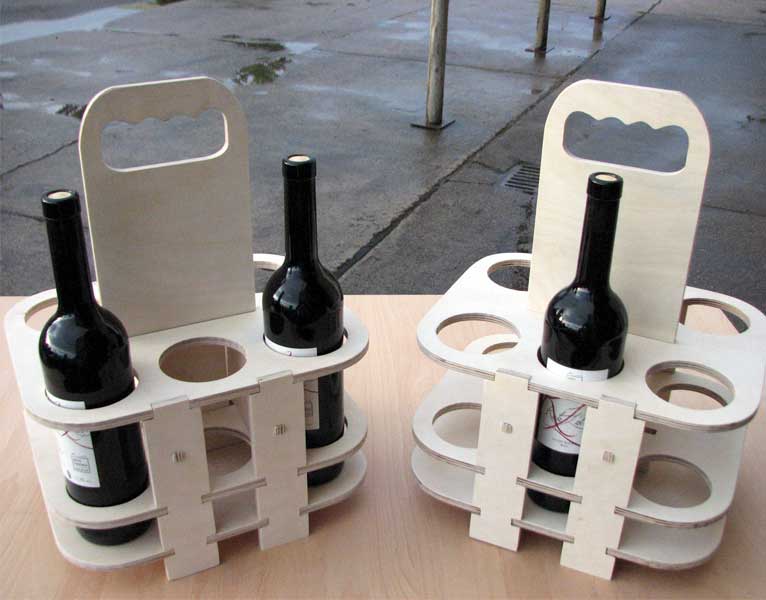 Bottle basket made of wood with dovetail