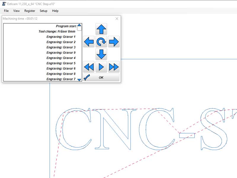 Estlcam simulation preview of the milling paths