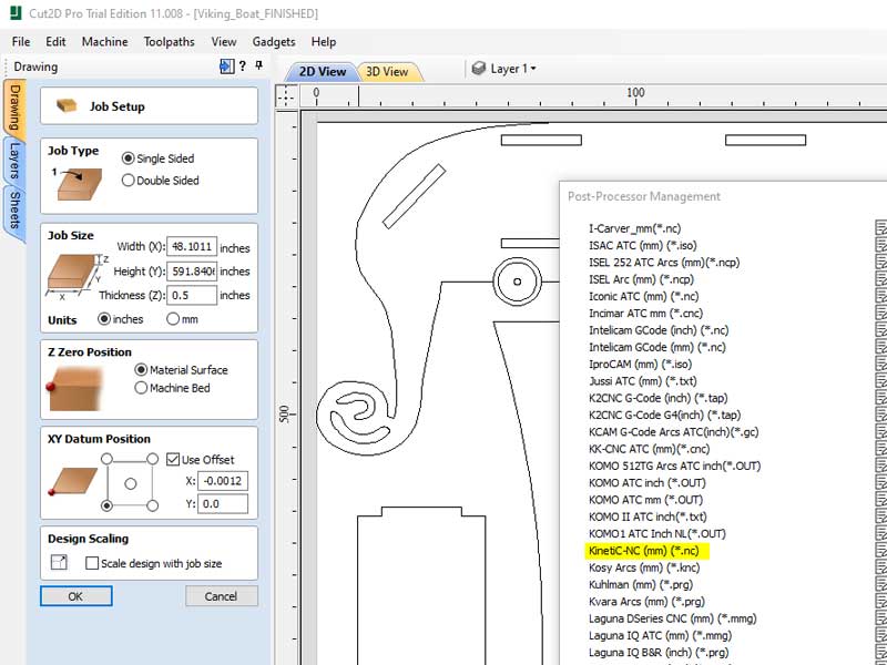 Cut2D Pro Vectric post processor management